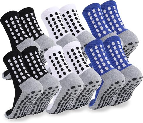 2/4/6 Pairs Men's Soccer Socks Grip Pads Non Slip Football Baseball Soccer Socks for Men Women (2 Pairs/Black White) in Saudi Arabia
