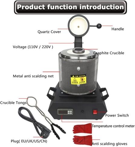 Electric Gold Melting Furnace Kit, PID Digital Induction Heating Metal Melter with 1400W Resistant Silver Graphite Crucible Solder Pots in Kuwait