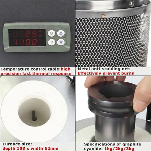 Electric Gold Melting Furnace Kit, PID Digital Induction Heating Metal Melter with 1400W Resistant Silver Graphite Crucible Solder Pots in Kuwait