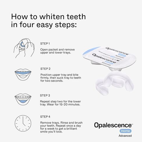 Opalescence Home Advance Gel Prefiled That Thating Rays 15 ٪-(10 علاجات) مجموعة أدوات تبييض الأسنان بيروكسيد الهيدروجين-تعزيز الصواني 5822-T in Kuwait