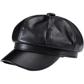 Wdirara Women's Pu Leather Newsboy Hat Vintage Beret Cap Baker Boy Caps Cabbie Hats in Kuwait