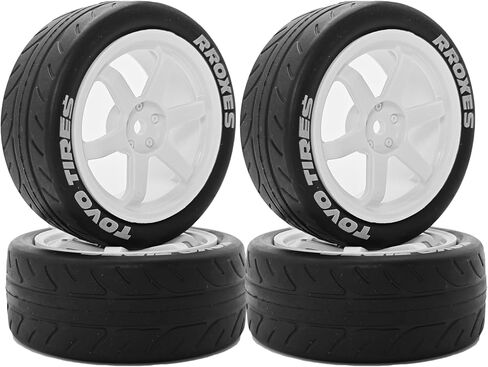 1/10 RC On Road Tires OD 68mm and Hard Plastic Street Wheels 12mm Hex Touring Tyres for 1:10 Rally Racing Drift Car Tamiya TT01 TT02 XV01 HPI KYOSHO HSP PTG2 Traxxas TA06 A959 4PCS (White) in Saudi Arabia