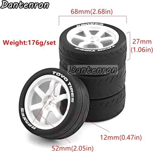 1/10 RC On Road Tires OD 68mm and Hard Plastic Street Wheels 12mm Hex Touring Tyres for 1:10 Rally Racing Drift Car Tamiya TT01 TT02 XV01 HPI KYOSHO HSP PTG2 Traxxas TA06 A959 4PCS (White) in Saudi Arabia