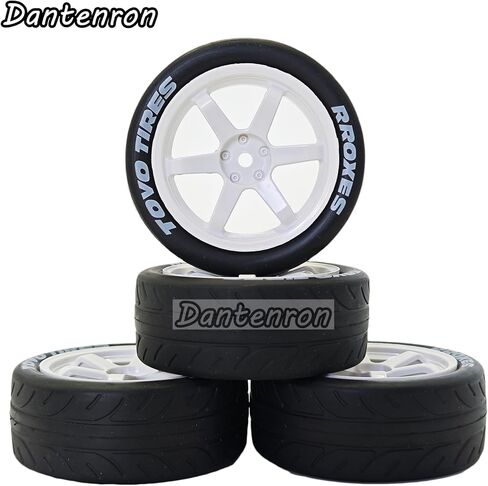 1/10 RC On Road Tires OD 68mm and Hard Plastic Street Wheels 12mm Hex Touring Tyres for 1:10 Rally Racing Drift Car Tamiya TT01 TT02 XV01 HPI KYOSHO HSP PTG2 Traxxas TA06 A959 4PCS (White) in Saudi Arabia