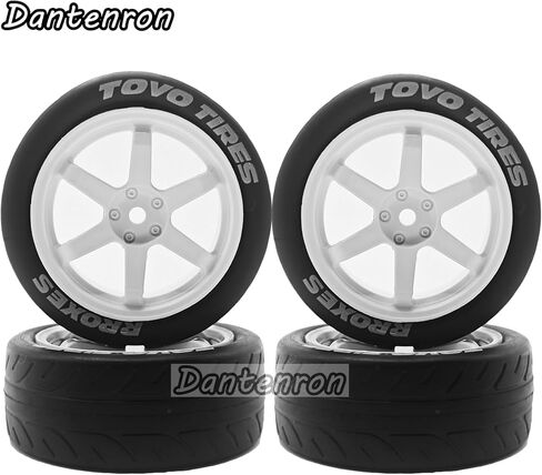 1/10 RC On Road Tires OD 68mm and Hard Plastic Street Wheels 12mm Hex Touring Tyres for 1:10 Rally Racing Drift Car Tamiya TT01 TT02 XV01 HPI KYOSHO HSP PTG2 Traxxas TA06 A959 4PCS (White) in Saudi Arabia