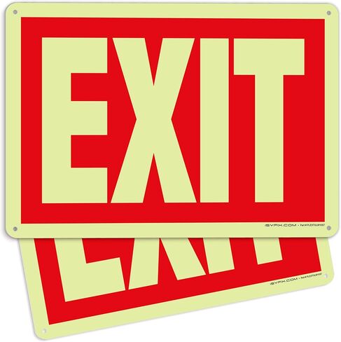 ملصقات iSYFIX Exit Glow in the Dark Sign باللون الأحمر - عبوتان مقاس 10x7 بوصة - فينيل فوتولومينيسسينت، مغلف للأشعة فوق البنفسجية، ومقاومة الطقس والبهتان، داخلي وخارجي للأعمال والمدرسة والمكتب والمستودع in Saudi Arabia