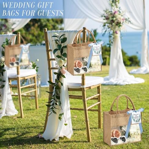 6 Pack Wedding Burlap Tote Bachelorette Gift Bags with Clear Window and Ribbon for Bridesmaid Beach Shower Party(Sage Green) in Saudi Arabia