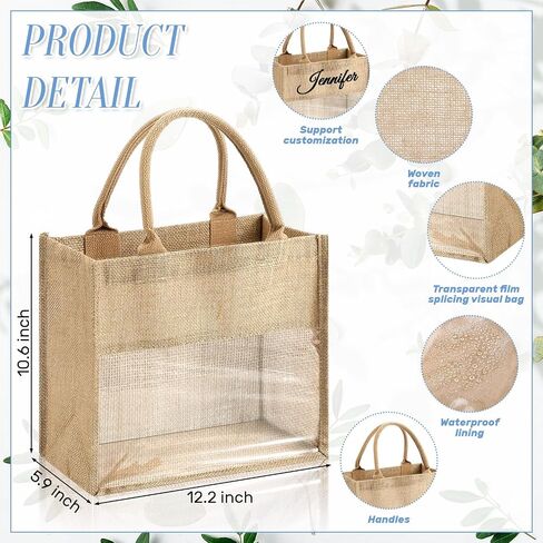 6 Pack Wedding Burlap Tote Bachelorette Gift Bags with Clear Window and Ribbon for Bridesmaid Beach Shower Party(Sage Green) in Saudi Arabia