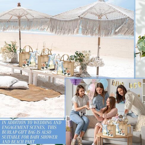 6 Pack Wedding Burlap Tote Bachelorette Gift Bags with Clear Window and Ribbon for Bridesmaid Beach Shower Party(Sage Green) in Saudi Arabia