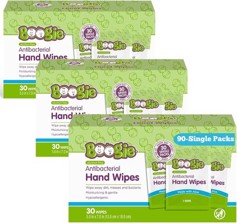 Boogie Hand Sanitizing Kit, Antibacterial Hand Wipes and Hand Spray, Alcohol Free, Hypoallergenic and Moisturizing Aloe, 20 Count Wipes (Pack of 2) and 0.3 Ounce Spray (Pack of 2) in Kuwait