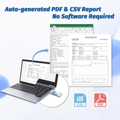 Tzone درجة حرارة البيانات المسجل USB Digital Temp Recorder مع PDF/CSV تقرير مقياس حرارة يمكن التخلص منه ، IP67 Freezer Datalogger 32000 تسجيل لتخزين نقل الثلاجة الطبية in Kuwait