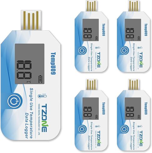 Tzone درجة حرارة البيانات المسجل USB Digital Temp Recorder مع PDF/CSV تقرير مقياس حرارة يمكن التخلص منه ، IP67 Freezer Datalogger 32000 تسجيل لتخزين نقل الثلاجة الطبية in Kuwait