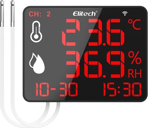 Elitech Bluetooth Hygrometer Thermometer Reusable Temperature Recorder Data Logger Temperature Humidity with Large Screen Data Storage Export, DR-230-THE with External Temperature and Humidity Sensor in Kuwait