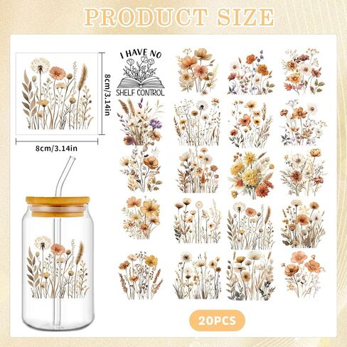 UV DTF Cup Wraps Transfer Stickers: 30 Pcs Retro Fall UV DTF Cup Wraps for 16 oz Glass Tumblers Bottles, Cold Transfer Decals, Pumpkin Maple Sunflower Cup Wraps for Autumn Thanksgiving DIY Craft in Saudi Arabia