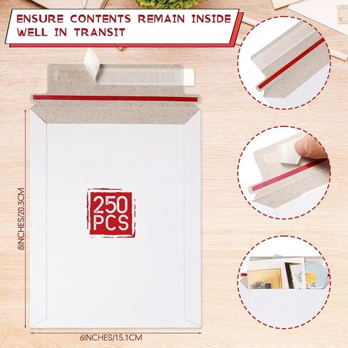 Fainne 200 PCS 6 × 8 بوصة البريد الصارم للرسائل اللصقية ، رسائل مراسلة الصور ، 250GSM ، احتفظ بمسطح أبيض أبيض ، مظاريف ، in Kuwait