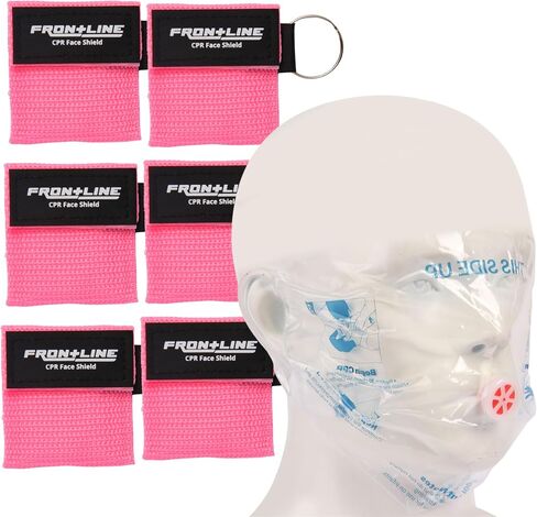 CPR Face Shield with Keyring (6 Pack), CPR Pocket Mask for Emergency Kit, First-Aid and Training with One-Way Valve by Frontline (Pink) in Saudi Arabia