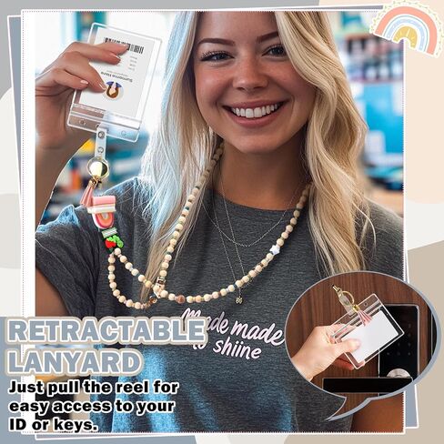 End of Year Teacher Gift Wood Beaded Lanyards for ID Badges with Retractable Reel for Women Teacher in Saudi Arabia