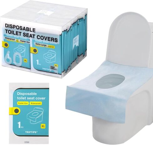 TRIPTIPS Toilet Seat Covers Disposable Travel Pack 60 count｜Faster use-Sticker free｜Waterproof｜XL Disposable Toilet Seat Cover for Adults and Kids, Individually for Public Restroom/Airplane (60pcs) in Kuwait