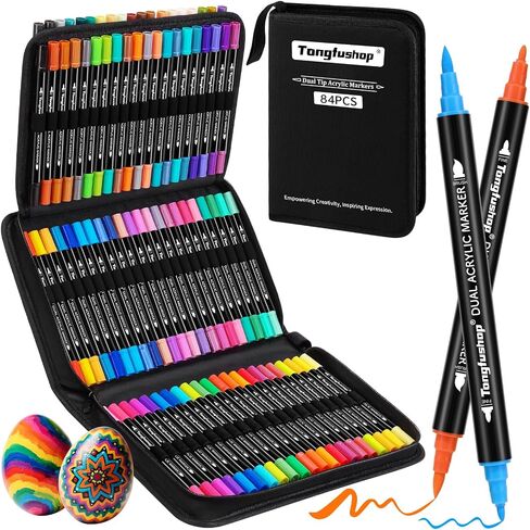 Tongfushop 72 Colors Acrylic Paint Markers, Dual Tip Acrylic Paint Pens with Brush Tip & Fine Tip, Wood Markers for Rock Painting, Wood, Canvas, Stone, Glass, Ceramic, DIY Crafts, Art Supplies in Saudi Arabia
