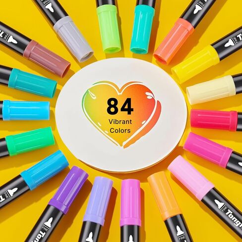Tongfushop 72 Colors Acrylic Paint Markers, Dual Tip Acrylic Paint Pens with Brush Tip & Fine Tip, Wood Markers for Rock Painting, Wood, Canvas, Stone, Glass, Ceramic, DIY Crafts, Art Supplies in Saudi Arabia