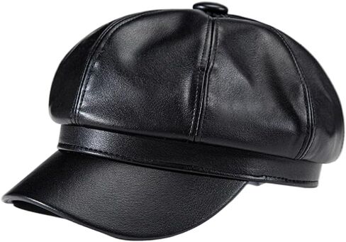 WDIRARA Women's PU Leather Newsboy Hat Vintage Beret Cap Baker Boy Caps Cabbie Hats in Kuwait