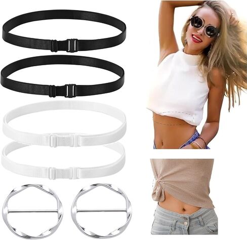 Adjustable Crop Tuck Band for Shirts, Includes T-Shirt Clips, Shirt Tuck Band Shirt Cropping Band Elastic Crop Top Band Tucking Belt Crop Tuck Tool for Women, Change the Style of Your Tops (4) in Kuwait