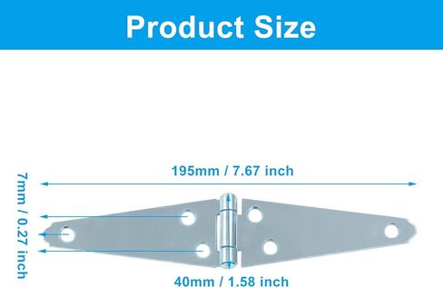 Hordion 2Pcs Strap Hinge Shed Door Hinges, 5 Inch Heavy Duty Gate Hinges Black Tee Hinge with Screws for Wood Gate Cabinet Door, Silver in Saudi Arabia