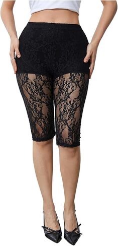 WDIRARA Women's Floral Lace Sheer Mesh Skinny Leggings Elastic High Waisted Sexy See Through Pants in Saudi Arabia
