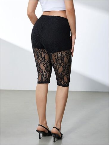 WDIRARA Women's Floral Lace Sheer Mesh Skinny Leggings Elastic High Waisted Sexy See Through Pants in Saudi Arabia