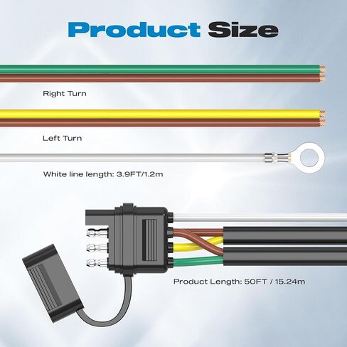 4 Pin 5 Wire Trailer Wiring Harness Kit, 26FT 16AWG Core with Jacketed Cable Trailer Light Kit 4 Way Flat 5 Wire Trailer Plug for Rewiring Both-Side Taillights on Trailers RVs and Boats in Kuwait