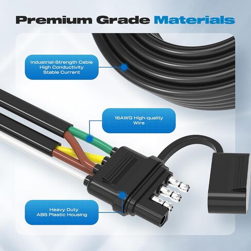 4 Pin 5 Wire Trailer Wiring Harness Kit, 26FT 16AWG Core with Jacketed Cable Trailer Light Kit 4 Way Flat 5 Wire Trailer Plug for Rewiring Both-Side Taillights on Trailers RVs and Boats in Kuwait