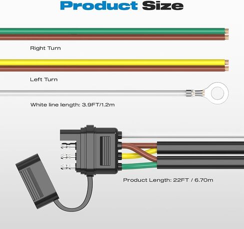 4 Pin 5 Wire Trailer Wiring Harness Kit, 26FT 16AWG Core with Jacketed Cable Trailer Light Kit 4 Way Flat 5 Wire Trailer Plug for Rewiring Both-Side Taillights on Trailers RVs and Boats in Kuwait