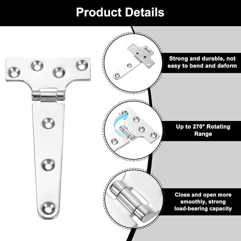 uxcell 6pcs مفصلات ثقيلة T -duty ، من الدرجة البحرية t hinge 6 "× 3" مفصلات قارب من الفولاذ المقاوم للصدأ مقاوم المقاوم المقاوم للصدأ مفصلي مع مسامير للتفسيق القارب أبواب البوابة ، والفضة in Saudi Arabia