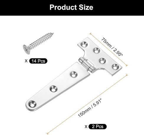 uxcell 6pcs مفصلات ثقيلة T -duty ، من الدرجة البحرية t hinge 6 "× 3" مفصلات قارب من الفولاذ المقاوم للصدأ مقاوم المقاوم المقاوم للصدأ مفصلي مع مسامير للتفسيق القارب أبواب البوابة ، والفضة in Saudi Arabia