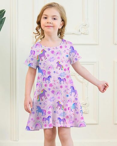 Girl's Dresses Cute Print Short Sleeve Casual Sundress for Girls 4-10 Years in Saudi Arabia