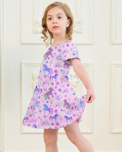 Girl's Dresses Cute Print Short Sleeve Casual Sundress for Girls 4-10 Years in Saudi Arabia