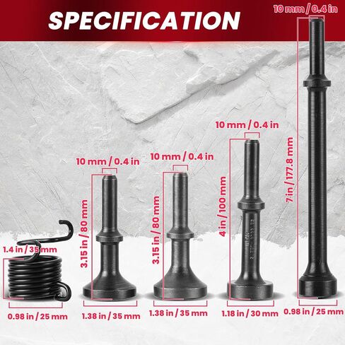 5 PCS تجانس مجموعة أدوات البتات مطرقة الهواء ، مرفقات مطرقة الهواء الهوائية 0.401 '' (10 مم) شانك من الألف in Kuwait
