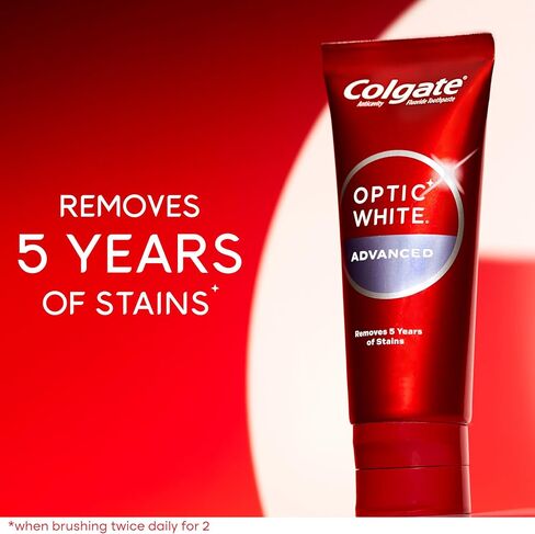 Colgate Optic White Advanced Hydrogen Peroxide Toothpaste, Teeth Whitening Toothpaste Pack, Enamel-Safe Formula, Helps Remove Tea, Coffee, and Wine Stains, Sparkling White, 3 Pack, 3.2 oz in Kuwait