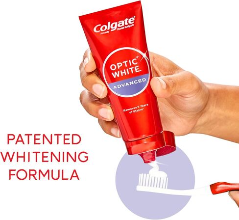 Colgate Optic White Advanced Hydrogen Peroxide Toothpaste, Teeth Whitening Toothpaste Pack, Enamel-Safe Formula, Helps Remove Tea, Coffee, and Wine Stains, Sparkling White, 3 Pack, 3.2 oz in Kuwait