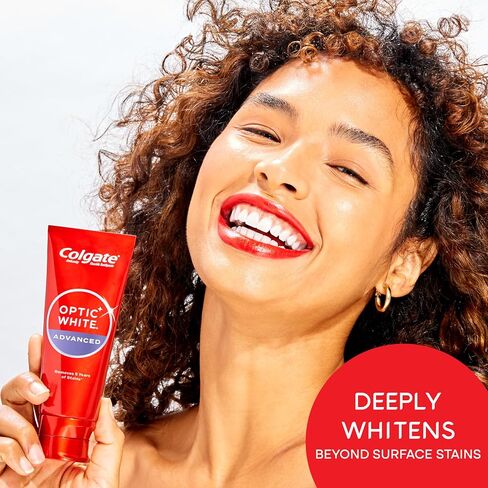 Colgate Optic White Advanced Hydrogen Peroxide Toothpaste, Teeth Whitening Toothpaste Pack, Enamel-Safe Formula, Helps Remove Tea, Coffee, and Wine Stains, Sparkling White, 3 Pack, 3.2 oz in Kuwait