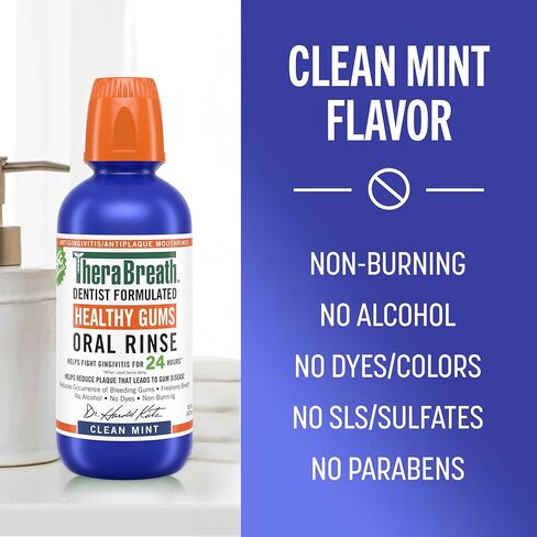 TheraBreath Healthy Gums Mouthwash Clean Mint, Antigingivitis, Dentist Formulated, 16 Fl Oz (2-Pack) in Kuwait