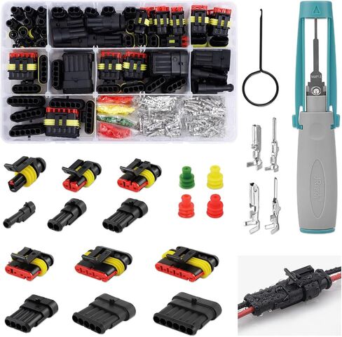 JRready ST6521 Automotive Connectors Waterproof 2 3 4 Wire Connector Kit Male and Female Terminals Quick Connect and Disconnect 14V Car Automotive Superseal 1.5 Series 16-22AWG 671Pcs in Saudi Arabia