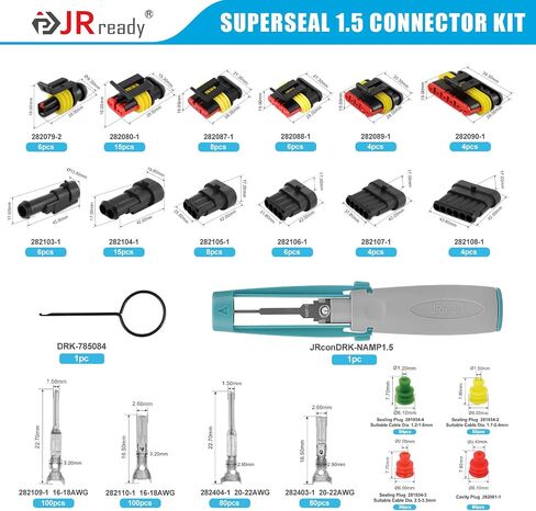 JRready ST6521 Automotive Connectors Waterproof 2 3 4 Wire Connector Kit Male and Female Terminals Quick Connect and Disconnect 14V Car Automotive Superseal 1.5 Series 16-22AWG 671Pcs in Saudi Arabia