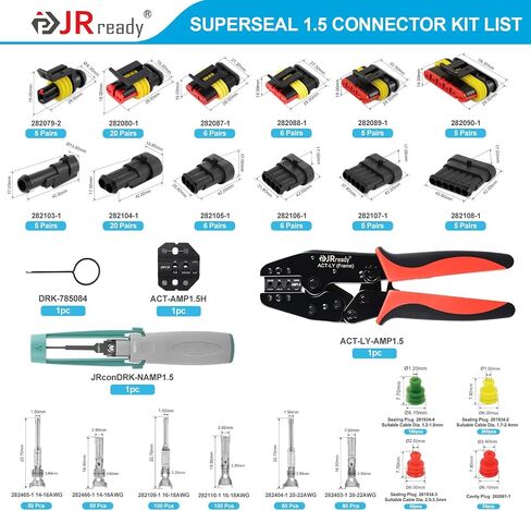 JRready ST6521 Automotive Connectors Waterproof 2 3 4 Wire Connector Kit Male and Female Terminals Quick Connect and Disconnect 14V Car Automotive Superseal 1.5 Series 16-22AWG 671Pcs in Saudi Arabia