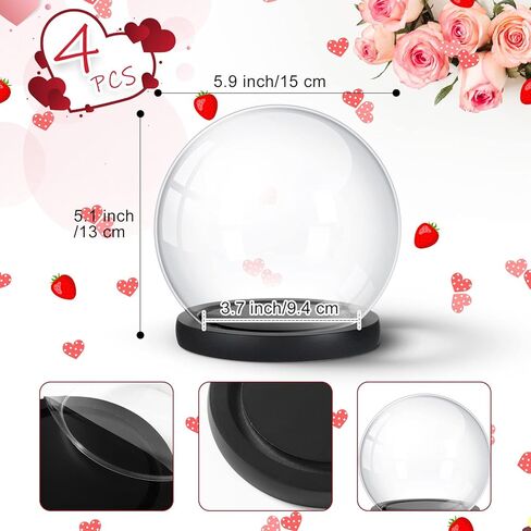 Tuanse 4 Pieces Glass Dome Display Showcase Glass Globe And Display Dome with Wood Base DIY Craft Keepsake Globe Display Case Gifts for Women Wedding Tabletop Centerpiece Decoration(Brown) in Saudi Arabia