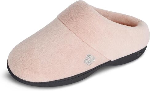 isotoner Women's Terry Hoodback Clog Soft Memory Foam, Comfort Arch Support, House Indoor / Outdoor Sole Slippers, Black, 8.5-9 in Saudi Arabia