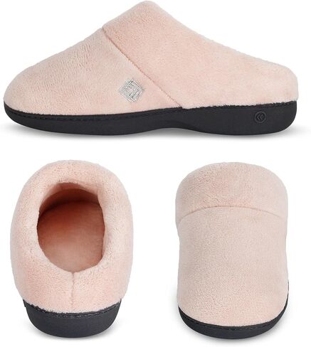 isotoner Women's Terry Hoodback Clog Soft Memory Foam, Comfort Arch Support, House Indoor / Outdoor Sole Slippers, Black, 8.5-9 in Saudi Arabia