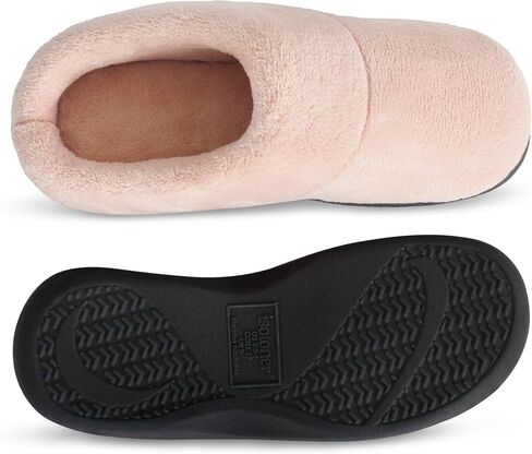 isotoner Women's Terry Hoodback Clog Soft Memory Foam, Comfort Arch Support, House Indoor / Outdoor Sole Slippers, Black, 8.5-9 in Saudi Arabia