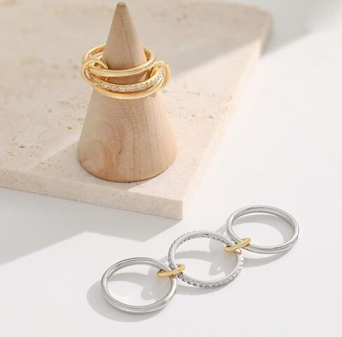 Gold Silver Rings for Women Non Tarnish 18K Gold Plated Stackable Rings Dainty Cubic Zirconia Statement Rings Wedding Band Thumb Ring Mixed Metals Stacking Rings Set Size 6 7 8 9 10 Jewelry Gifts in Kuwait