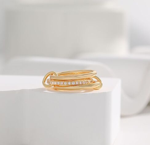 Gold Silver Rings for Women Non Tarnish 18K Gold Plated Stackable Rings Dainty Cubic Zirconia Statement Rings Wedding Band Thumb Ring Mixed Metals Stacking Rings Set Size 6 7 8 9 10 Jewelry Gifts in Kuwait